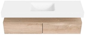 Zaro Alan badmeubel 160cm washed oak 2 lades met vrijhangende wastafel cloud midden zonder kraangat talc