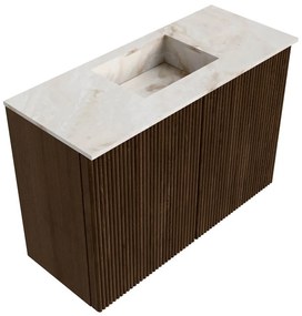 Mondiaz Joya DLux 60cm toiletmeubel walnut met wastafel faye midden 1 kraangat frappe