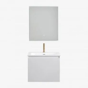 Macrae Houten Badkamermeubelset Met Geïntegreerde Wastafel Wit & Rechthoekige Led 60x70 Cm Tamsin & Goud ↑20 Cm Met - Sklum