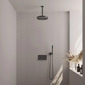 Brauer Stripe inbouw regendouche met 25cm hoofddouche, plafondarm en staafhanddouche set 27 gunmetal geborsteld PVD