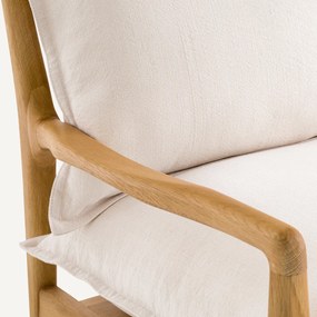 Eiken fauteuil met fineer en katoenen linnen stof, Dilma