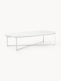Ovale salontafel Antigua met glazen tafelblad in marmerlook