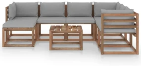 vidaXL 8-delige Loungeset met grijze kussens
