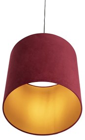 Stoffen Eettafel / Eetkamer Hanglamp met velours kap rood met goud 40 cm - Combi Landelijk / Rustiek E27 cilinder / rond rond Binnenverlichting Lamp