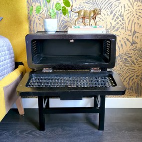 Nachtkastje Zwart Rotan - 50x30x60cm.