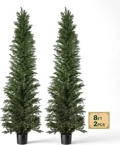 VEVOR Kunstplantenset 2 stuks. Kunstmatige cipressen met PP-pot 2438mm, decoratieve plant voor balkon, kantoor, veranda, terras, tuin, UV-bestendig, groenblijvende kunstboom gemaakt van PE, levensecht, binnen en buiten.