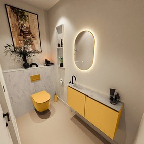 Mondiaz Ture DLux toiletmeubel 100cm ocher met wastafel opalo links met kraangat