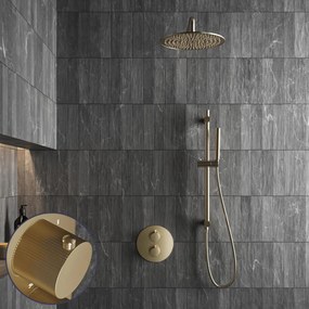 Saniclear Brass Stripes inbouw regendouche rond met 30cm hoofddouche, muurarm en glijstang geborsteld messing - mat goud