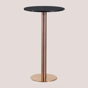 Ronde Hoge Bartafel Ø60 Cm In Natuurlijk Steen Xiren Nero Marquina Marmer - Geborsteld Roségoud - Sklum