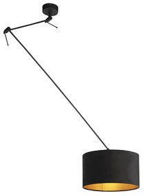 Stoffen Hanglamp zwart met velours kap zwart met goud 35 cm - Blitz Modern E27 cilinder / rond rond Binnenverlichting Lamp