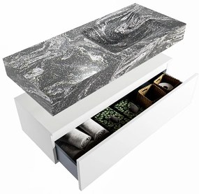 Mondiaz Alan DLux badmeubel 110cm talc 1 lade met wastafel lava rechts zonder kraangat