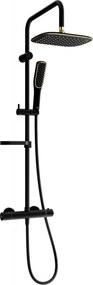 Mexen KX49 opbouw douche set met regendouche en thermostaatkraan, zwart/goud - 771504991-75
