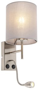 LED Moderne wandlamp staal met katoenen grijze kap - Stacca Modern E27 cilinder / rond Binnenverlichting Lamp