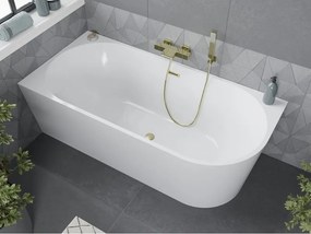 Mexen Mia vrijstaande hoekbadkuip links 160 x 75 cm, wit, overloop goud geborsteld - 52691607500L-55
