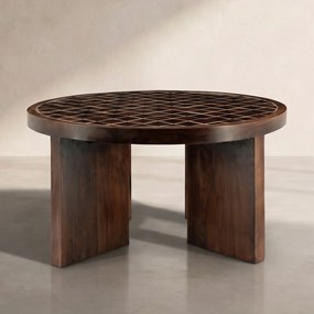 Salontafel Hout Met Tegeltjes - 70 X 70cm.