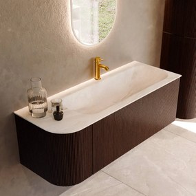Mondiaz Kurve-dlux 125cm badmeubel ronding links ruby met 1 lade en deur en wastafel big medium kraangat rechts ostra