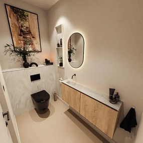 MONDIAZ TURE-DLUX 120cm toiletmeubel Washed Oak. EDEN wastafel Ostra positie links. Zonder kraangat. TUREDX120WASL0OST