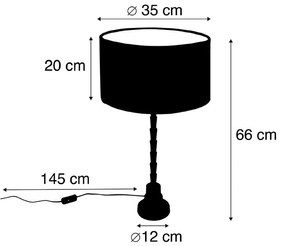 Tafellamp zwart 35 cm velours kap bloem dessin - Pisos Art Deco E27 cilinder / rond Binnenverlichting Lamp