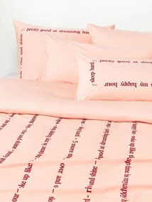 Perkal katoenen dekbedovertrek Roya met geborduurde tekst