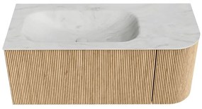 Mondiaz Kurve-dlux 105cm badmeubel ronding rechts oak met 1 lade en deur en wastafel big small links zonder kraangat opalo