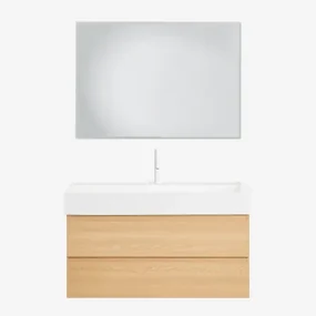 Badkamermeubelset Van Hout En Essenhoutfineer Met Geïntegreerde Wastafel Ona Natuurlijk Hout & Rechthoekige Led En Anticondens 100x70 Cm Tamsin & -