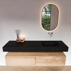 Zaro Alan badmeubel 160cm washed oak 2 lades met vrijhangende wastafel cloud rechts zonder kraangat urban