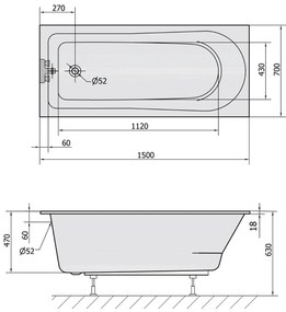 Polysan Lisa Slim ligbad 150x70x47cm wit