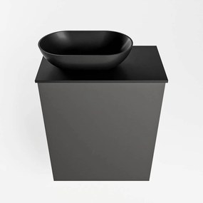 Mondiaz Fowy toiletmeubel 40cm dark grey met zwarte waskom links en kraangat