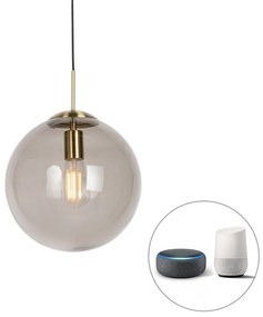 Smart hanglamp messing met smoke glas 30 cm incl. Wifi ST64 - Ball Modern, Retro E27 rond Binnenverlichting Lamp