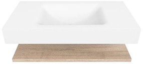 Zaro Alan badmeubel 90cm met planchet washed oak en vrijhangende wastafel cloud midden zonder kraangat talc