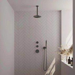Brauer Gunmetal Edition complete inbouw regendouche met staafhanddouche, plafondarm en hoofddouche 20cm set 5 gunmetal geborsteld PVD