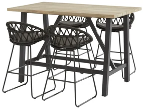4 Seasons Outdoor Motivi bar set met teak Derby bartafel met alu poten BarsetTuinset antraciet weerbestendig