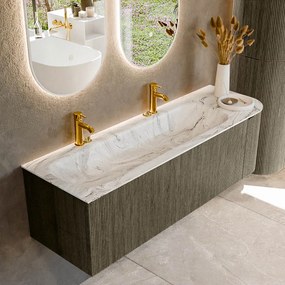 Mondiaz Kurve-dlux 145cm badmeubel ronding rechts shadow met 1 lade en deur en wastafel big large links 2 kraangaten glace