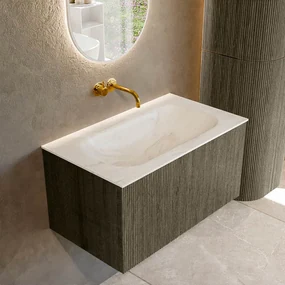 Mondiaz Kurve-dlux 80cm badmeubel shadow met 1 lade en wastafel big small midden zonder kraangat ostra