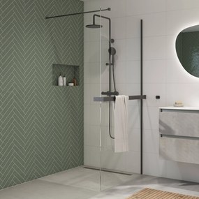 Saqu Modulo inloopdouche incl. antikalk 100x210cm met handdoekhouder mat zwart