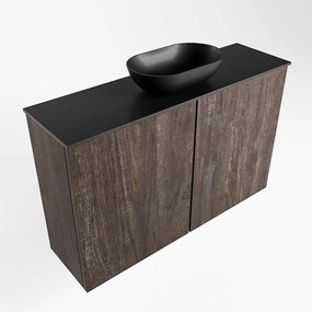 Mondiaz Fowy toiletmeubel 80cm dark brown met zwarte waskom midden en kraangat