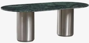 Ovalen Eettafel 220x110 Cm Luceida Groen Marmer Udaipur & Geborsteld Roestvrij Staal - Sklum