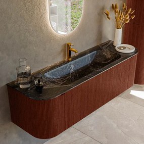 Mondiaz Kurve-dlux 150cm badmeubel ronding links/rechts ruby met 1 lade en 2 deuren en wastafel big medium midden 1 kraangat lava