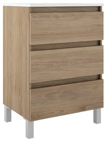 Adema Chaci PLUS Wastafelonderkast - 60x86x46cm - 3 lades - Geintegreerde greep - MFC - eiken BOX_60_Canela