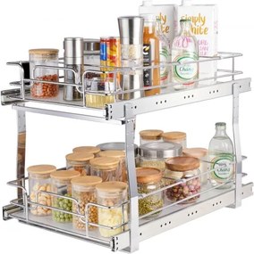 VEVOR Uitschuifbaar Kruidenrek met Dubbele Mand voor Keukenkastje, Schuiflade Kruidenrek, Keukenkast Organizer, Onderkastplank 385x569x483 mm (Installatieafmetingen)