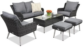Garden Point antraciet Bilbao Coffee 4 + 2 poefs tuinmeubelen