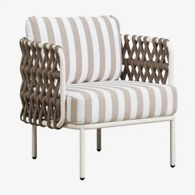 Tevary Aluminium En Gevlochten Touw Tuinfauteuil Gardenia Wit & Stoff Mokka Bruin - Wit Gardenia - Sklum