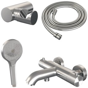 Brauer Stripe thermostatische badkraan met wandhouder en 3 standen handdouche RVS geborsteld PVD