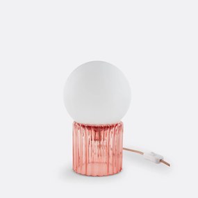 Tafellamp, gekleurd geribbeld glas en opaline