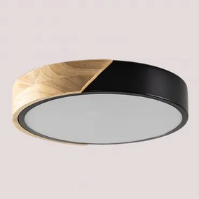 Ronde Led Plafondlamp Van Ijzer Jan Zwart - Houtbruin & Ø30 Cm - Sklum