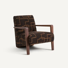 Fauteuil van massief notenhout, wol en polyester, Sanami