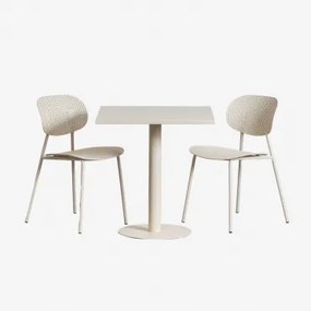 Set Van Vierkante Tafel 70x70 Cm Mizzi En 2 Tupah Tuinstoelen Tapioca Beige - Sklum