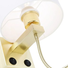 LED Wandlamp goud met USB en kap wit 18 cm - Brescia Combi Modern E27 rond Binnenverlichting Lamp