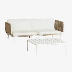 Tuinset Met 2-delige Modulaire Bank, 2 Hoekmodules En Salontafel Van Roubly-staal Beige Amandelroos - Sklum