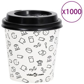 vidaXL 1000 st Koffiebekers met deksels 120 ml papier wit en zwart